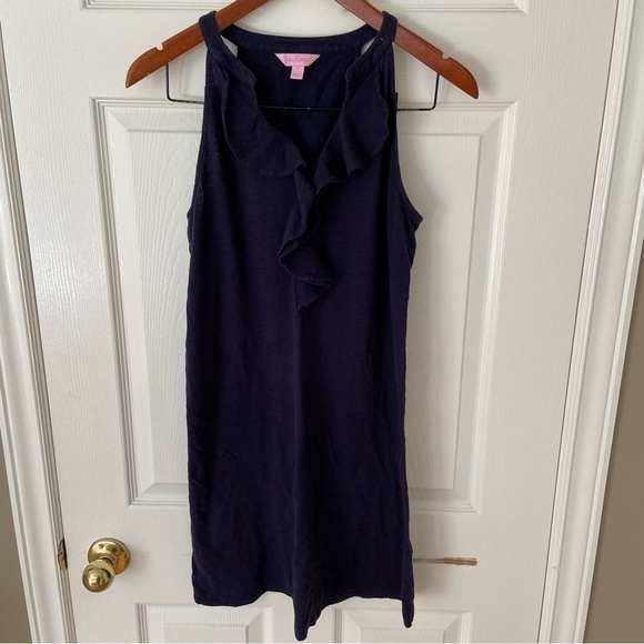Lilly Pulitzer Shay Ruffle Tank Dress Navy Cotton Size Small - Picture 4 of 12